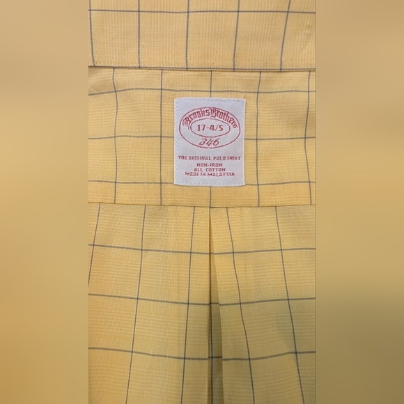 Brooks Brothers 346 Men's Yellow 17-4/5 All Cotton Casual Button Down Shirt - Picture 11 of 13